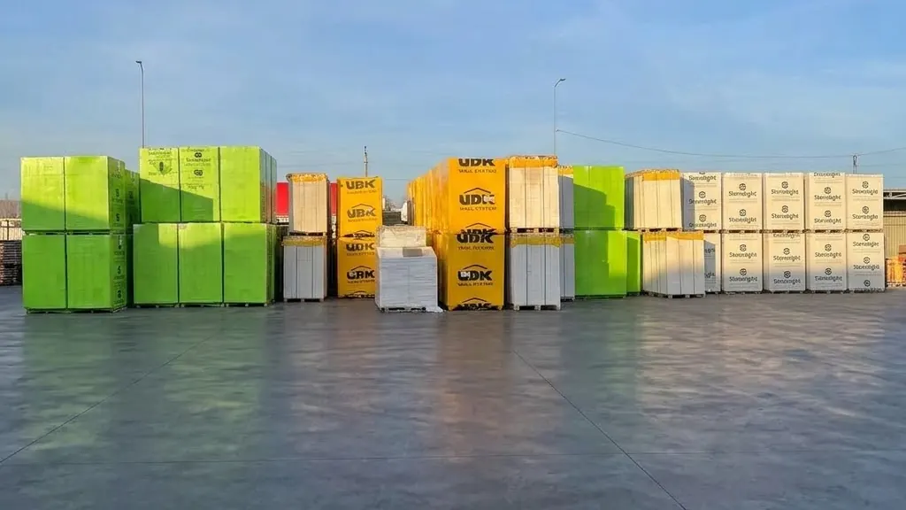 Палети газоблоку Стоунлайт, ЮДК, Порістон і Ковальська на складському майданчику